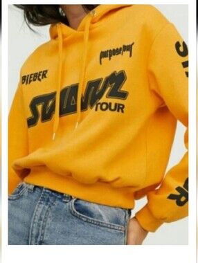 Divided By H&M Justin Bieber Stadium Tour Yellow Cropped Hoodie Size Medium